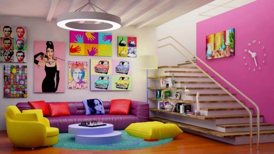 The trend of the pop art style as interior decoration